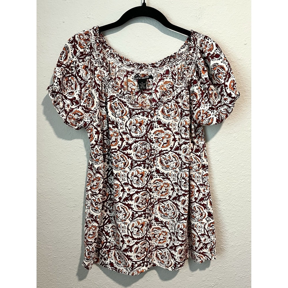 Lucky Brand Women's Top Size Small Boho Red Orange Tunic Peasant Cute